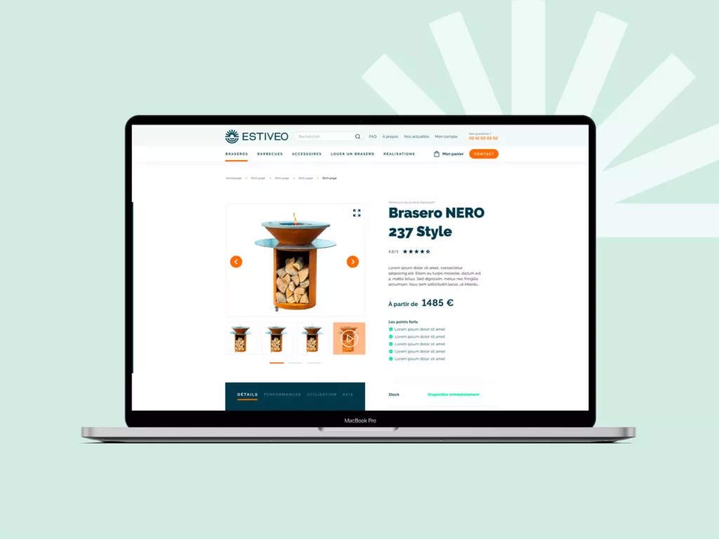 Vue d'une page produit du site e-commerce d'Estiveo